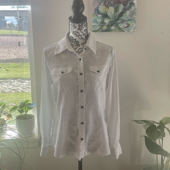 Chemise Pendleton Femme – Taille 6, Manches Longues, Boutons, Pois Bleus Sur Blanc